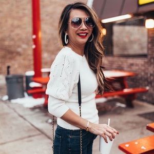 Ann Taylor Ivory Crew Neck Sweater